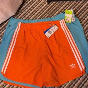 Adidas Orange and White Striped Shorts
